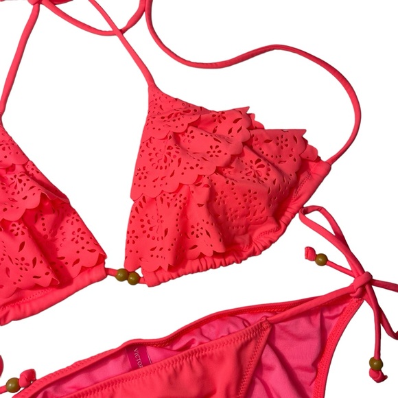 Victorias Secret String Bikini Size M Medium Triangle Ruffle Beaded Beach Sexy - Picture 6 of 16